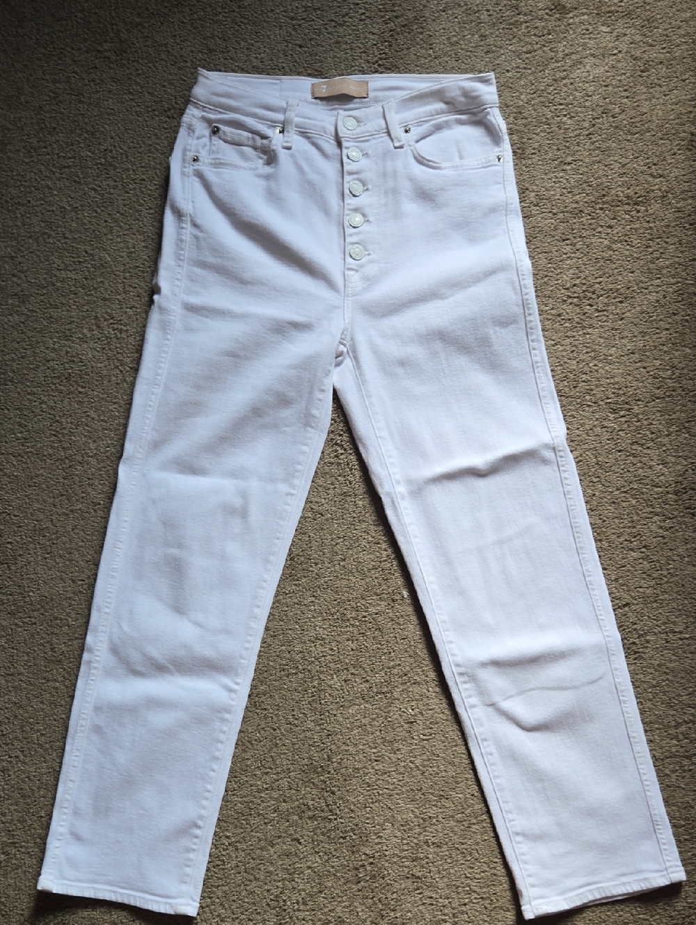 7 For All Mankind Luxe High Waist Cropped Straight White Button Fly 27 Jeans